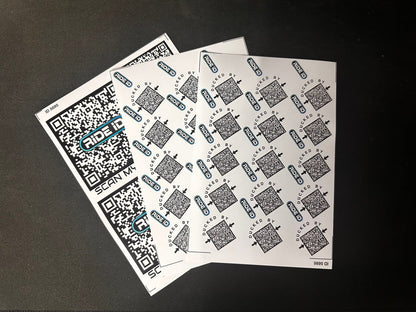 RideID QR code redemption sticker set with three sheets totaling 30 Duck Tags