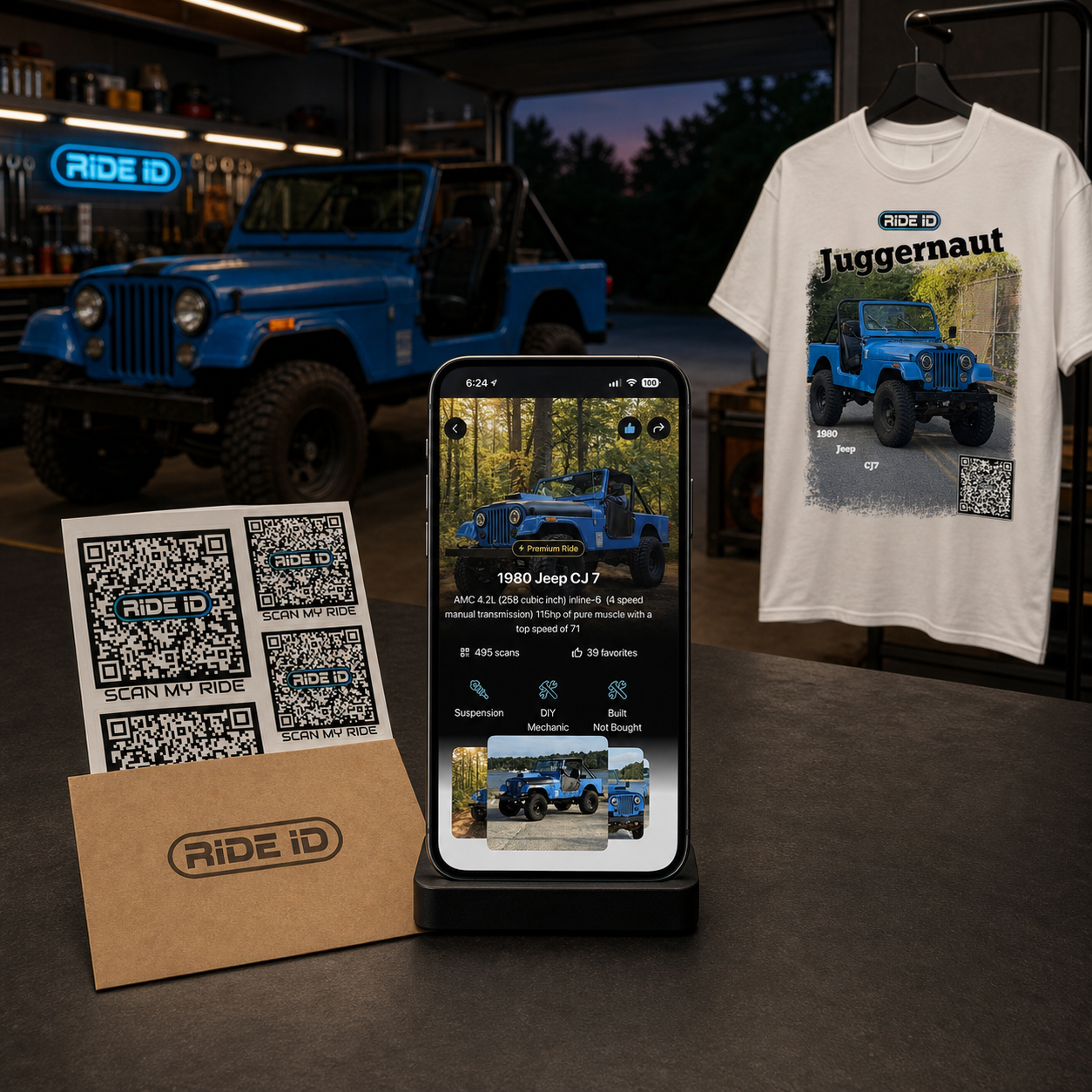 RideID redemption set connecting a real vehicle, its digital ride profile, and custom merchandise